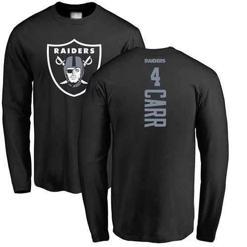 Men Oakland Raiders Black Derek Carr Backer NFL Football #4 Long Sleeve T Shirt